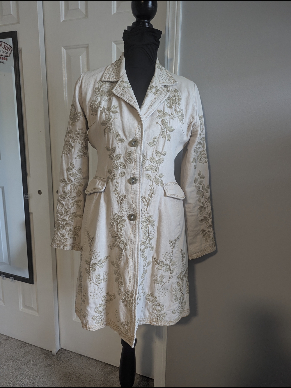 Paparazzi Cream Trench Coat with Embroidered Floral Detail